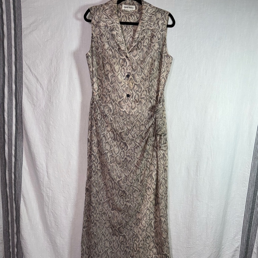 VTG David Warren Elegant Faux Wrap Snake Print Sleeveless Dress Women’s SZ 14.